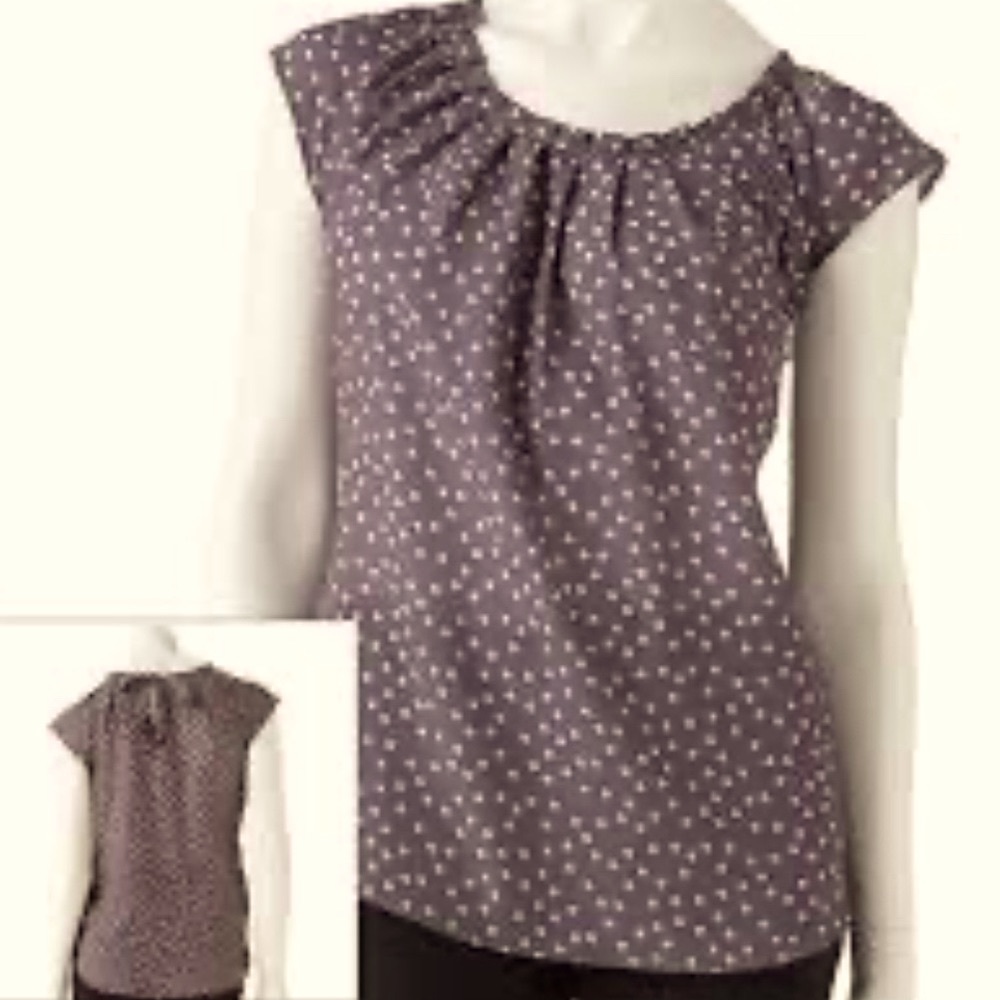 LC Lauren Conrad silky polka dot tie back short sleeve blouse top